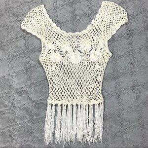 Kirra knit sheer fringe boho top